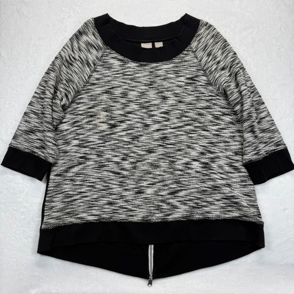 Chico's Zenergy Space Dye 3/4 Sleeve Top Pullover Black White‎ Size 3 (16/18)